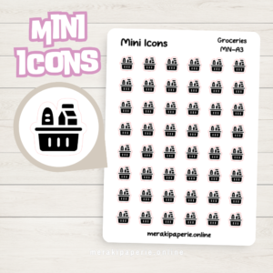 Groceries Basket Icon Sticker Sheet | Mini Icons Sticker for Journal Planner